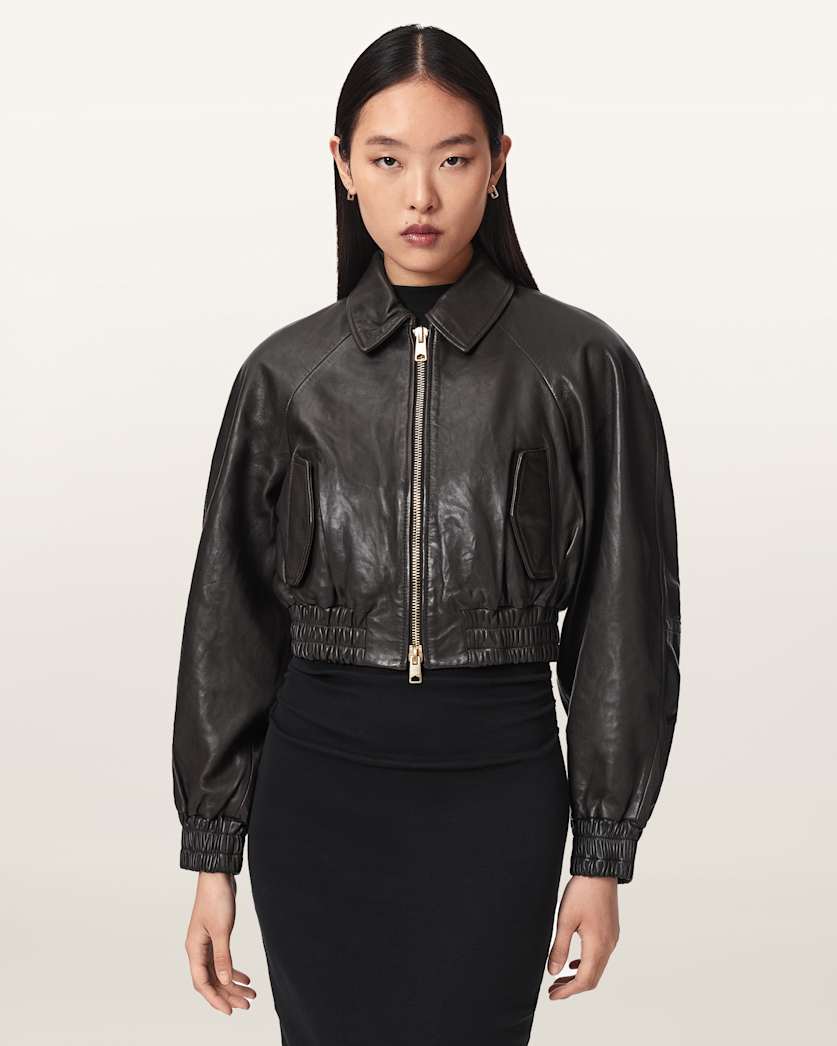 Anouk Cropped Leather Bomber Jacket