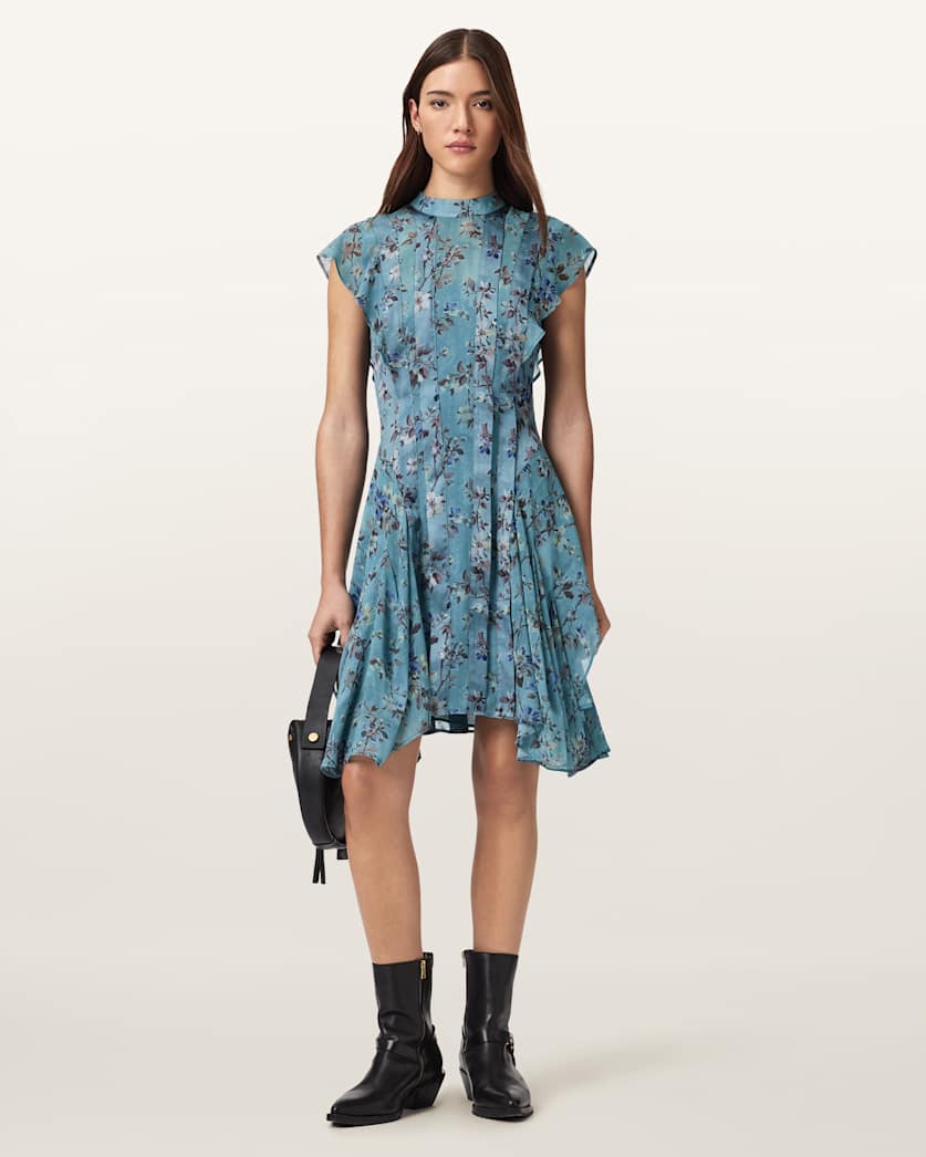 navy blue dress for baby girl Fleur Printed Asymmetric Mini Dress VINE LAKE BLUE