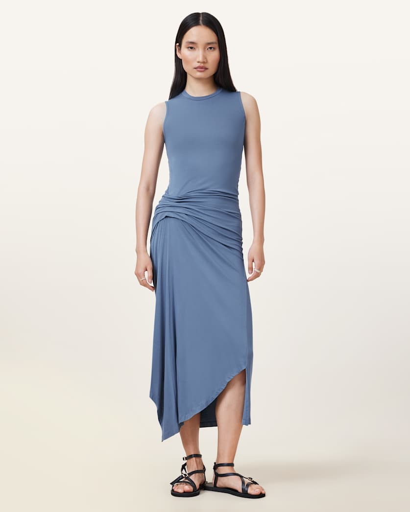 Rivi Draped Sleeveless Midi Dress