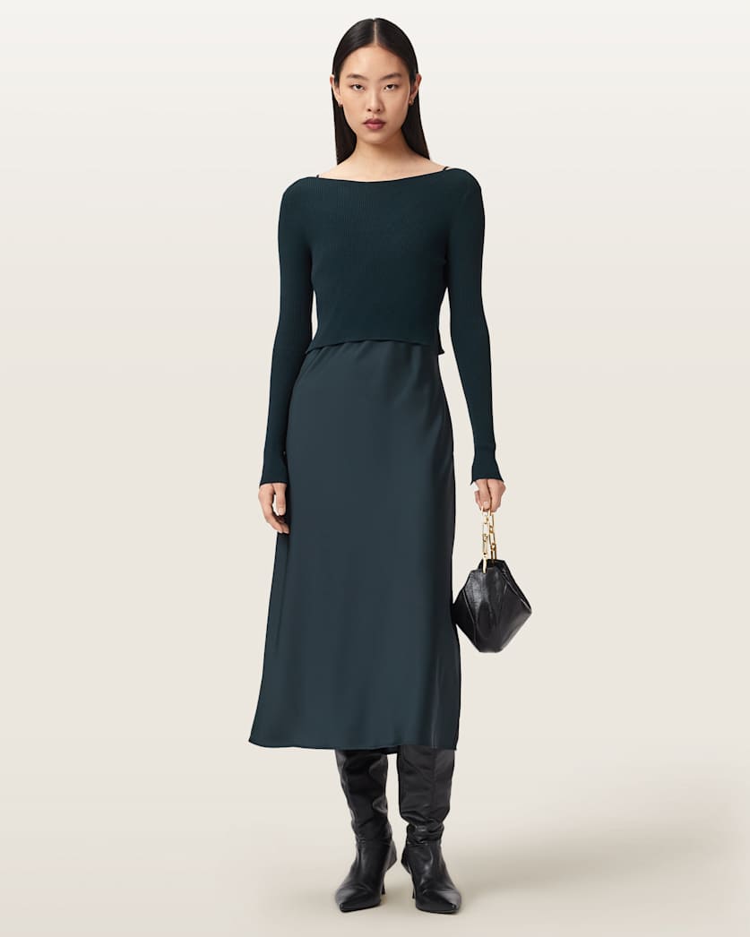 knee length dresses for ladies 2-in-1 Cotton Midi Dress & Maxi Skirt in Chocolate Brown