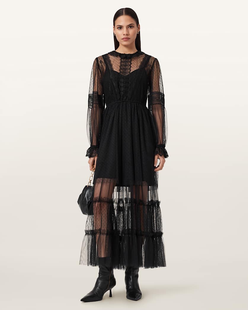 Nita Mesh Maxi Dress Black | ALLSAINTS US
