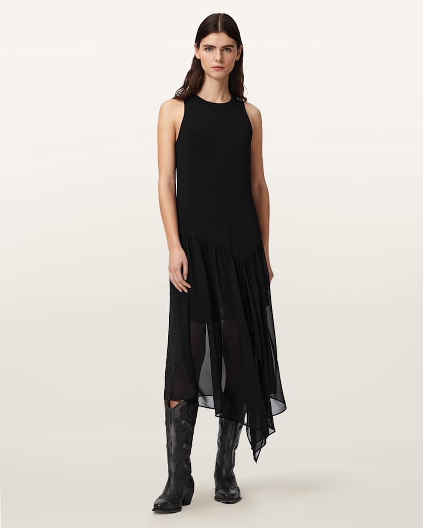 Cyra Asymmetric Maxi Dress Black | ALLSAINTS US