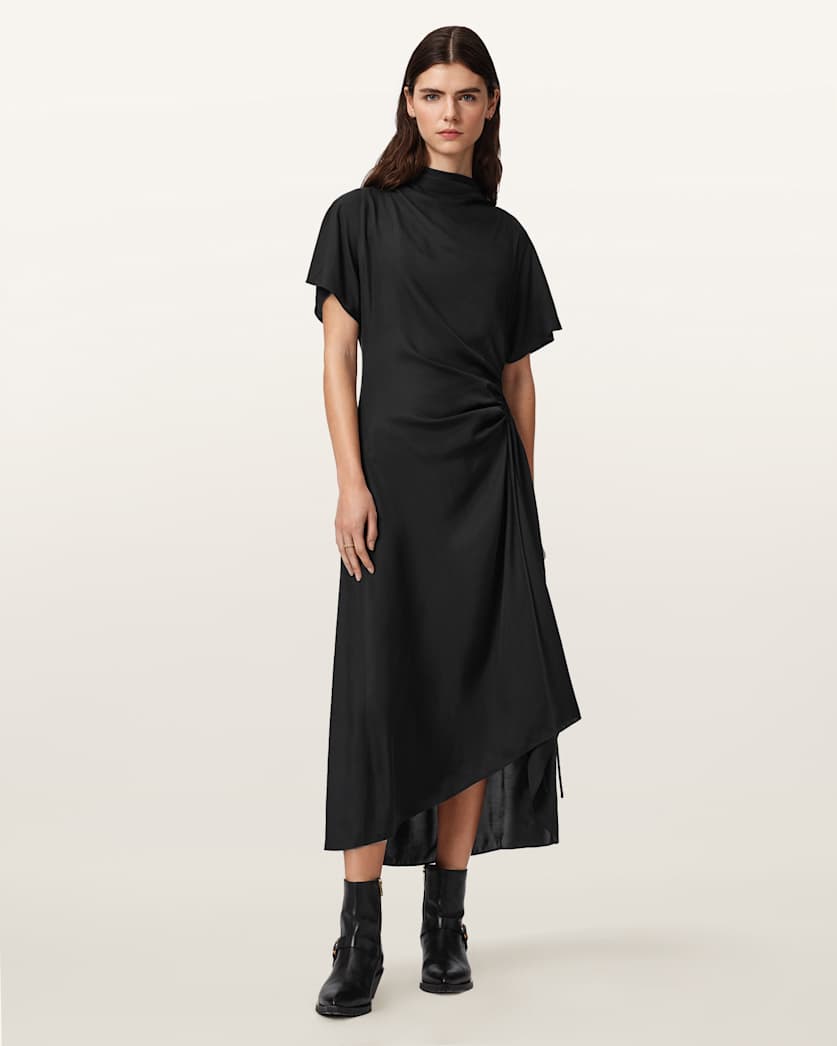 ALLSAINTS Women's Rosie Silk Blend Midi Dress , Black , Size 0