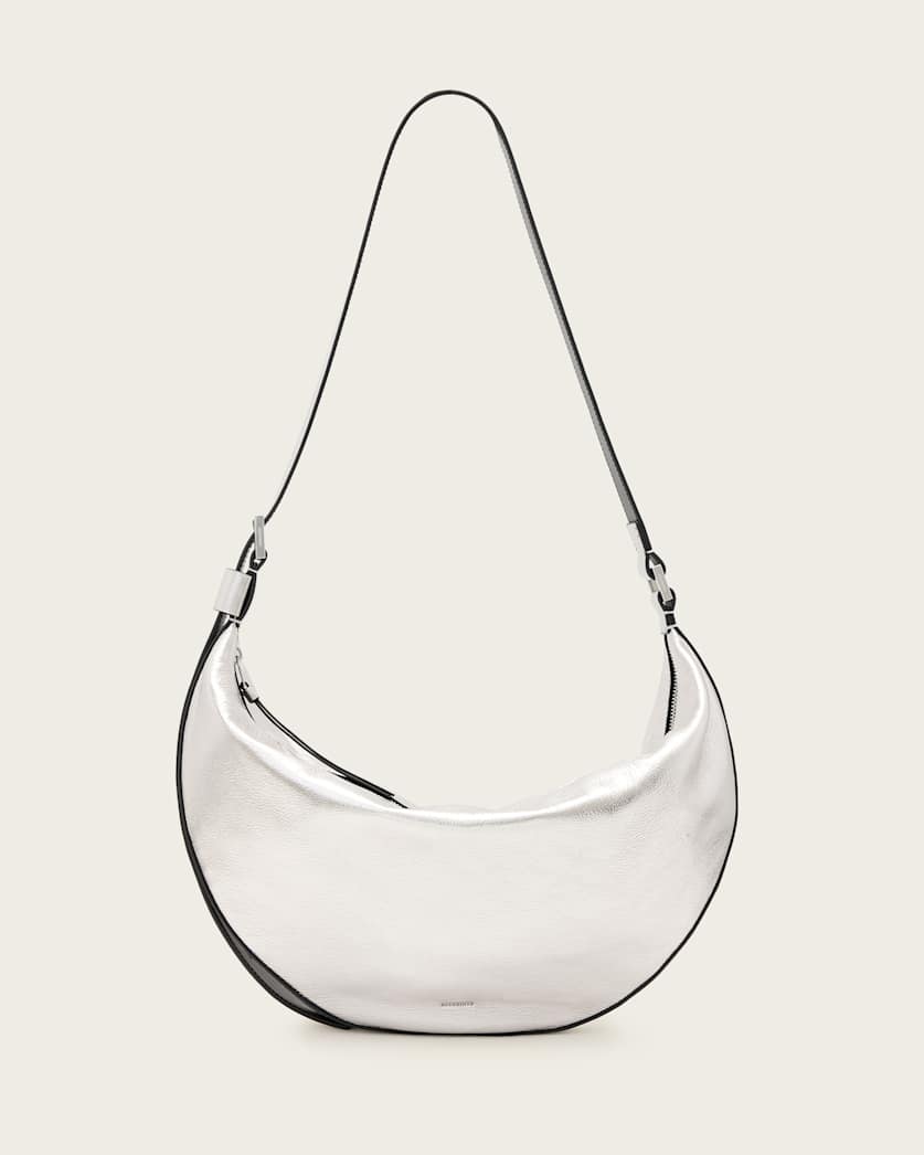Half Moon Metallic Leather Crossbody Bag