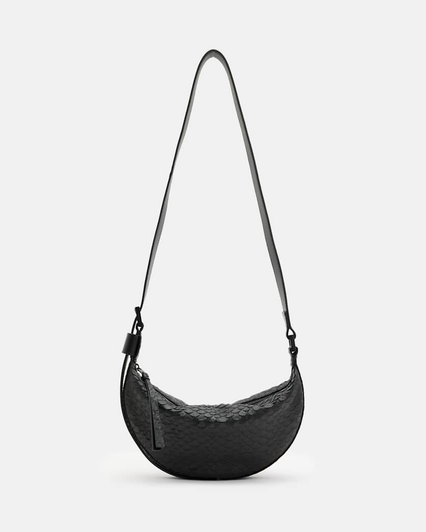 Half Moon Snake Effect Leather Bag