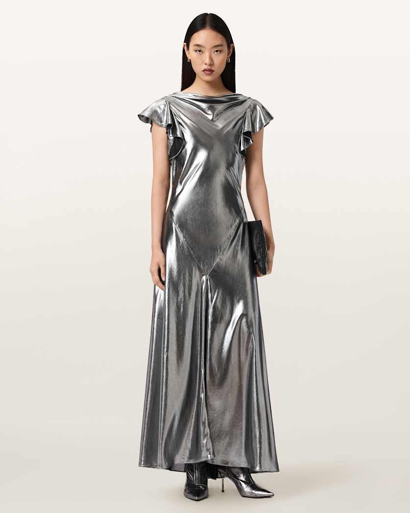 metallic maxi dress Ever New Petite pleated in gold while the gathered hip panel with sash creates graceful movement and enhances your silhouette Leely Women Gold Metallic Pleated