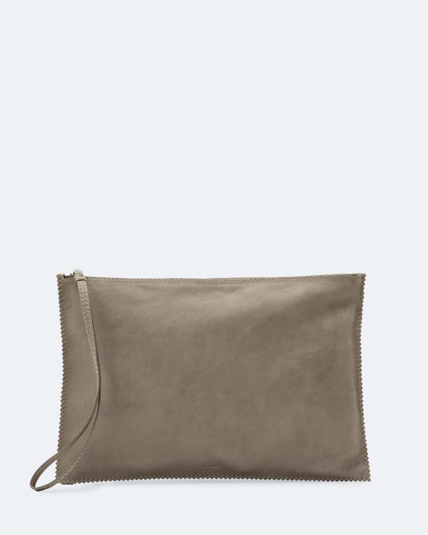Pinked edge large leather pouch