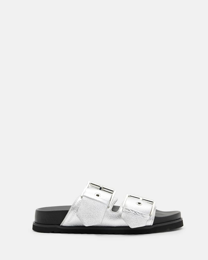 Sian Metallic Leather Buckle Sandals