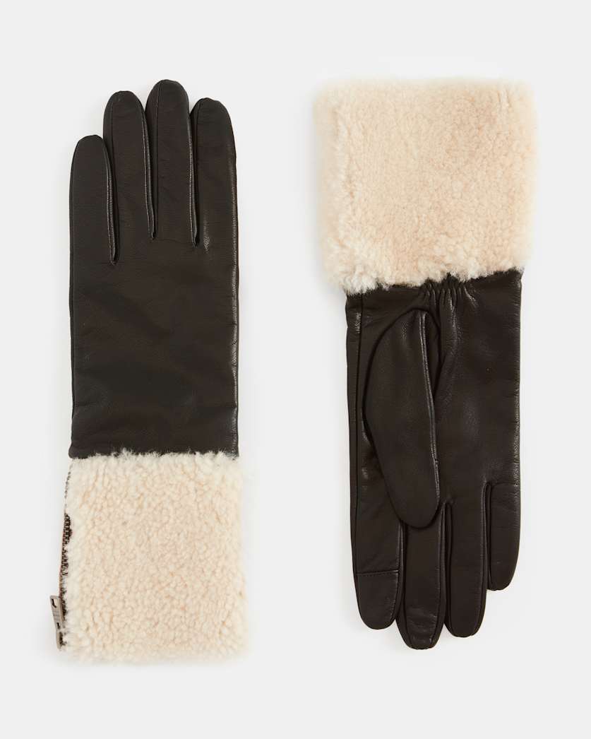 Sasha Leather Faux Shearling Trim Gloves
