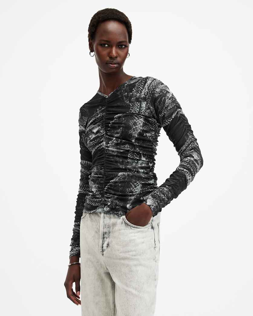 Keiko Mesh Gathered V-Neck Top