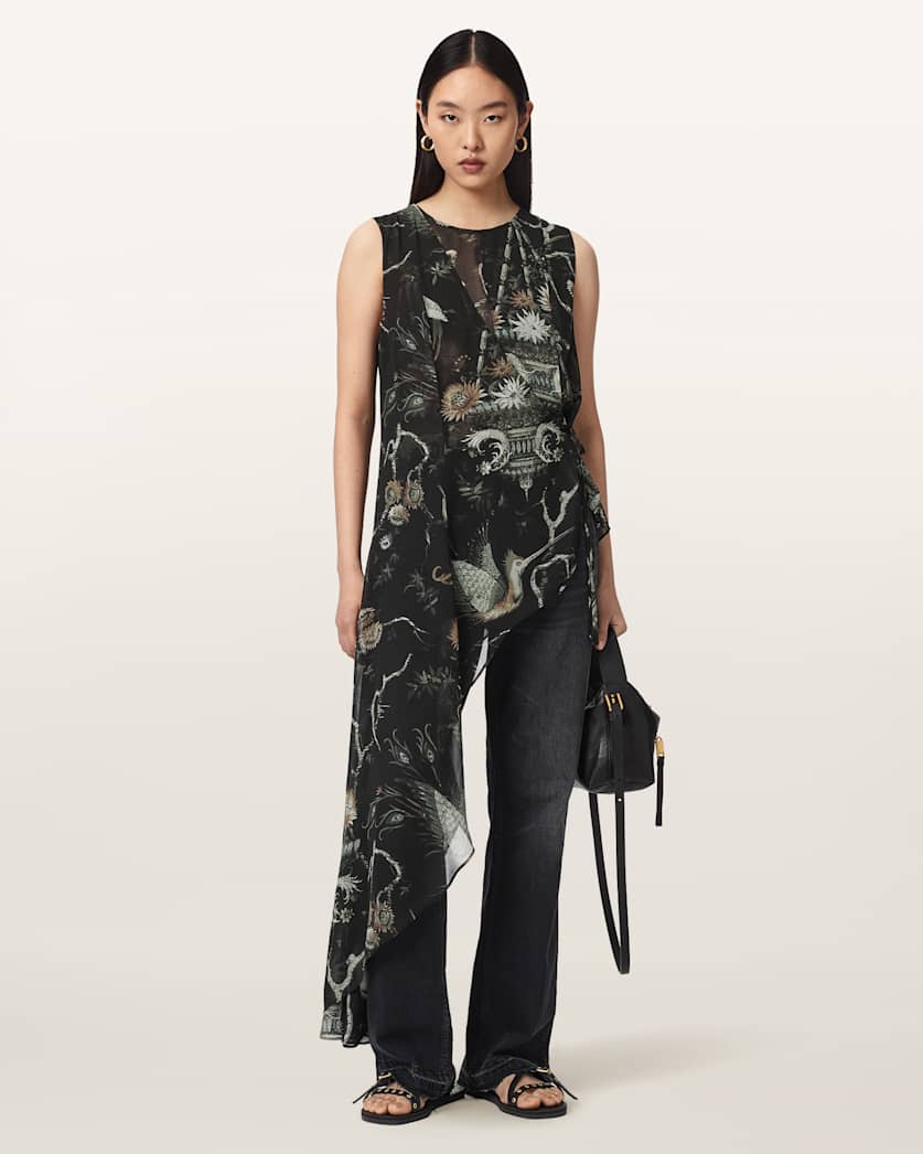 Enola Asymmetric Printed Wrap Top