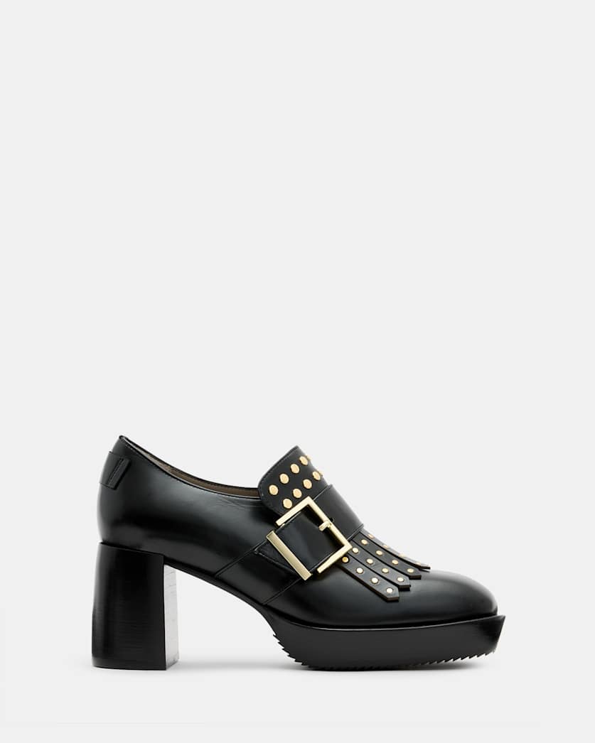 Zia Studded Leather Heeled Loafers