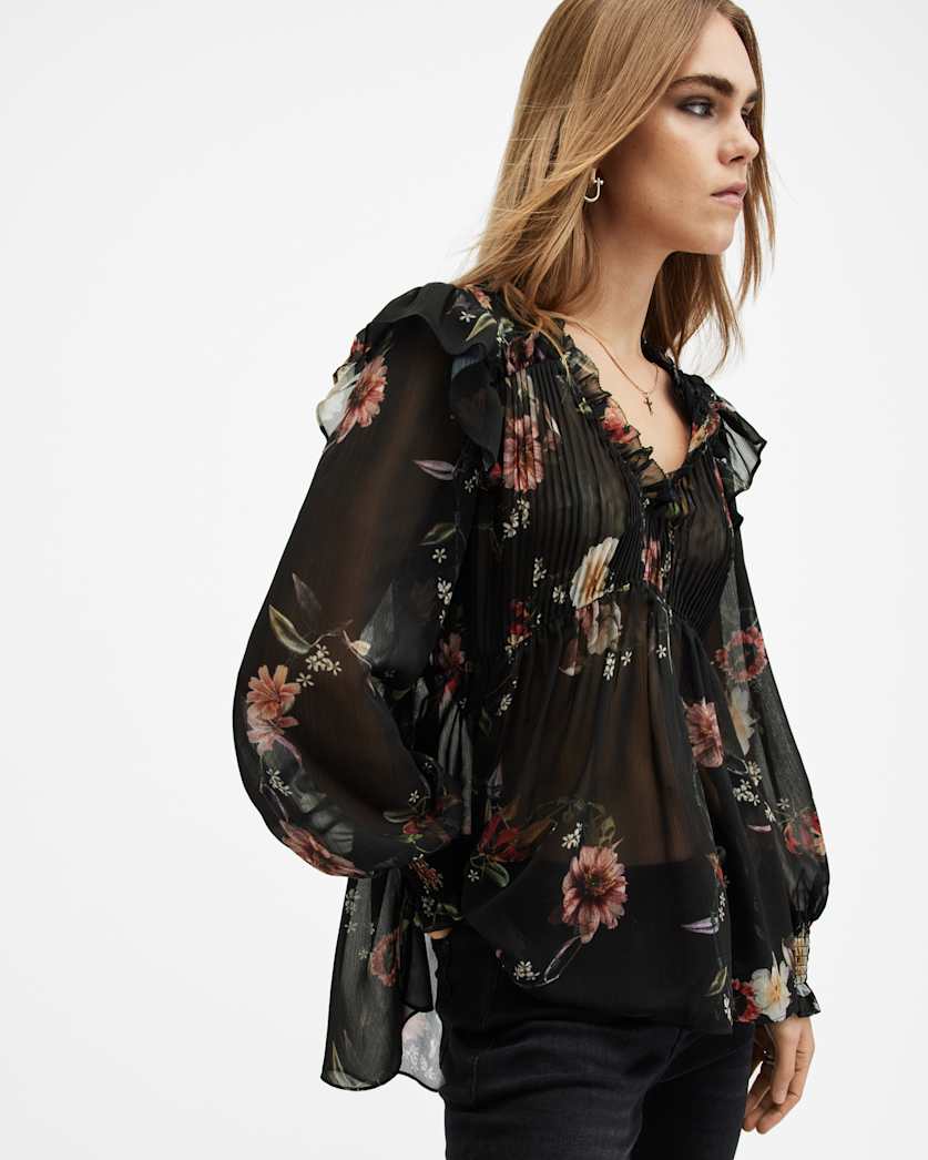 Iryna Frill Printed Sheer Top