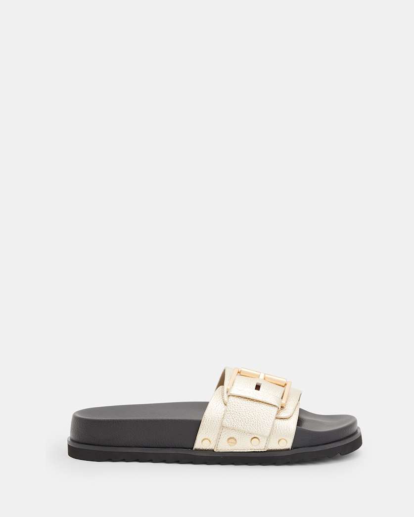 Ellie Buckle Metallic Leather Sliders
