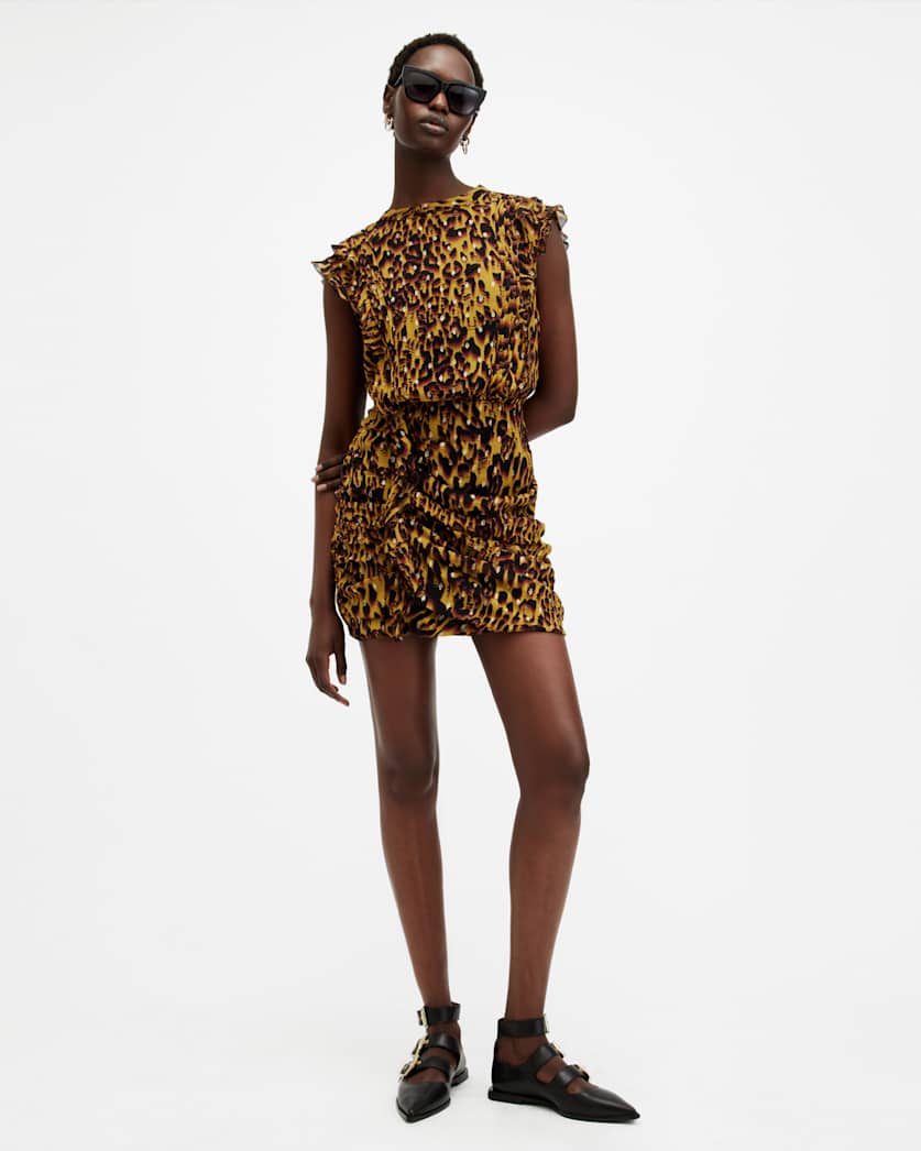 Hali Animal Print Ruffle Mini Dress