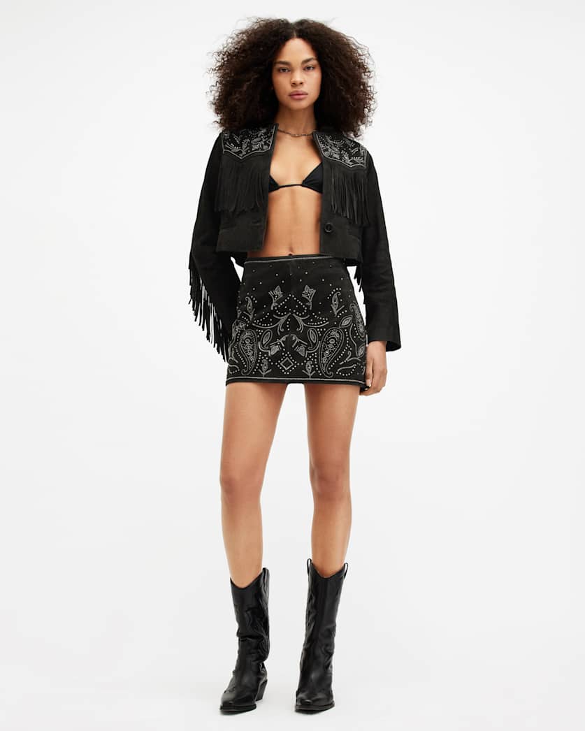 Shai Embellished Suede Mini Skirt