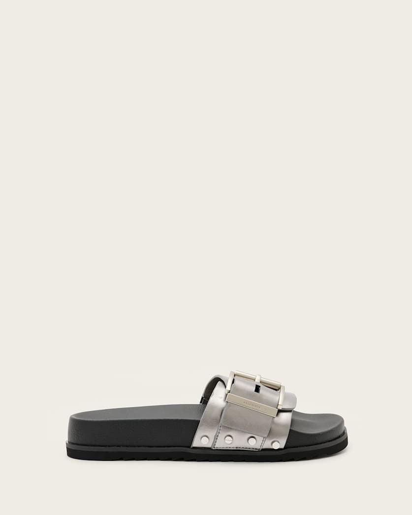 Ellie Studded Buckle Leather Sliders