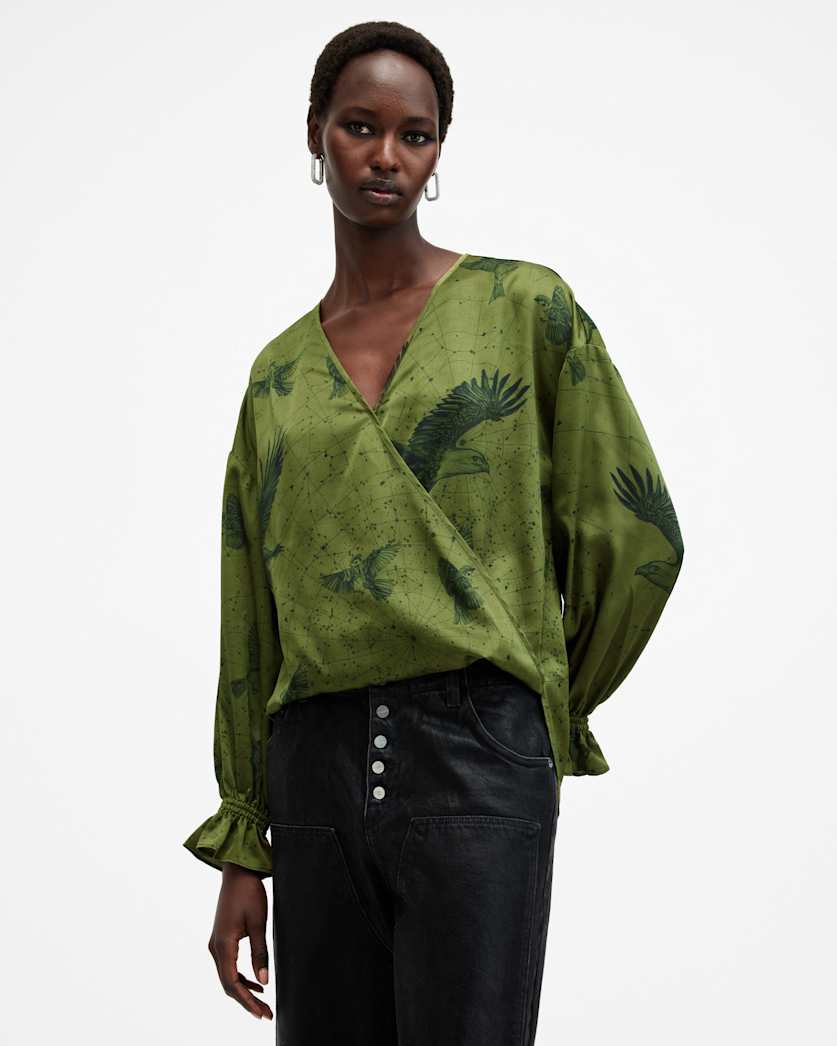 Penny Wrap Over Deep V-Neck Shirt