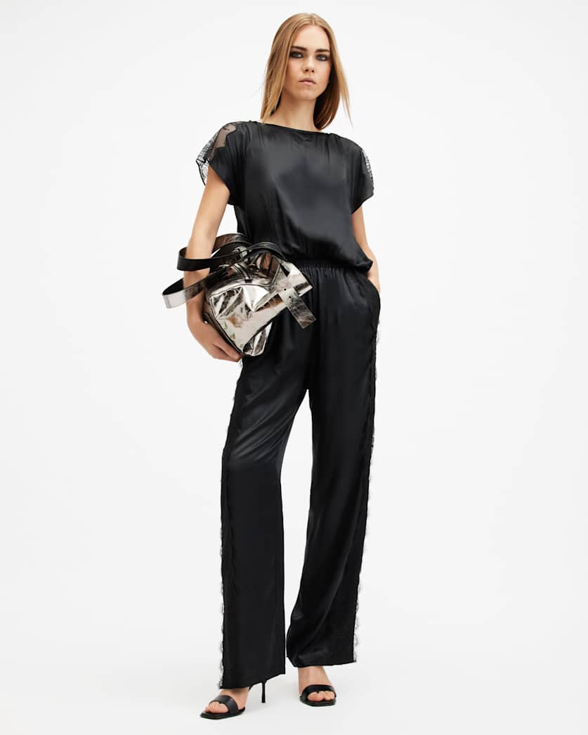 Mari Silk Blend Lace Trim Jumpsuit