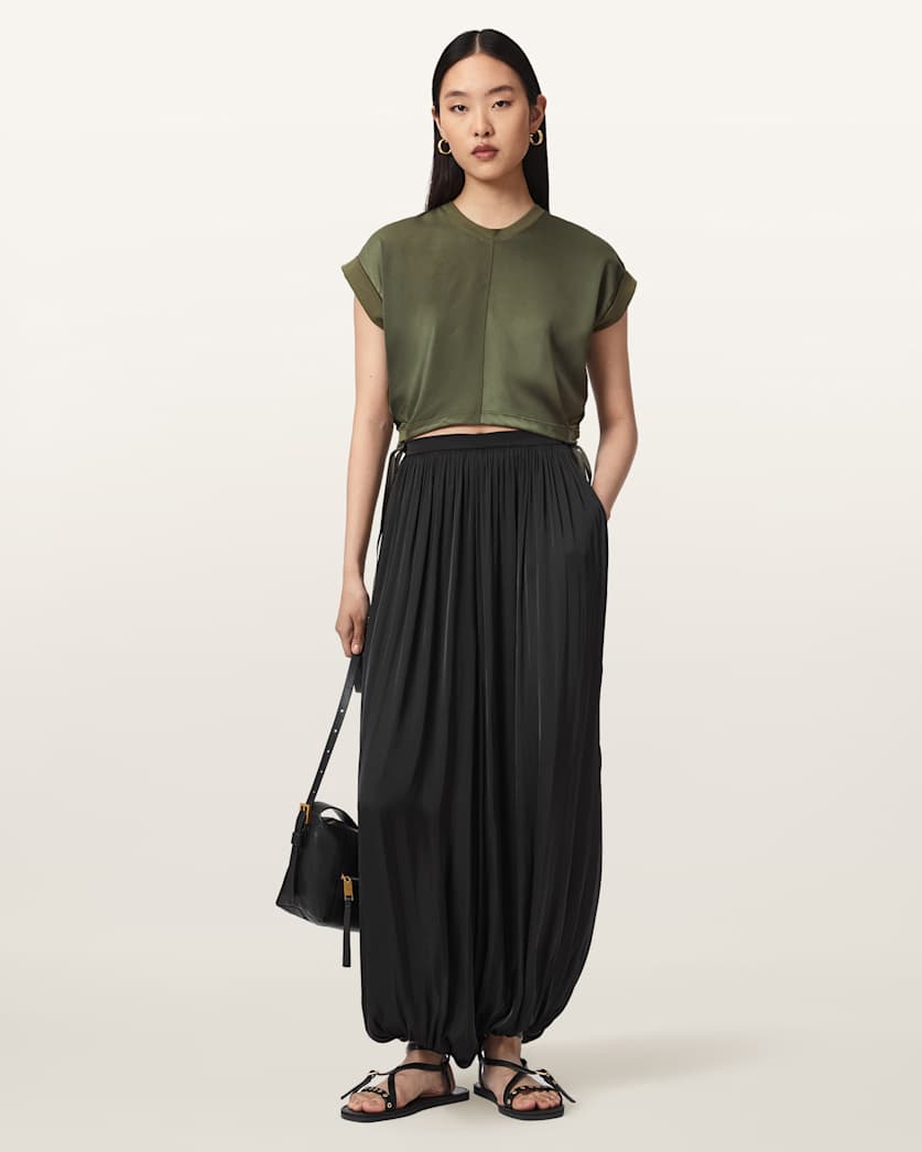 Mira Cropped Satin Drawcord T-Shirt
