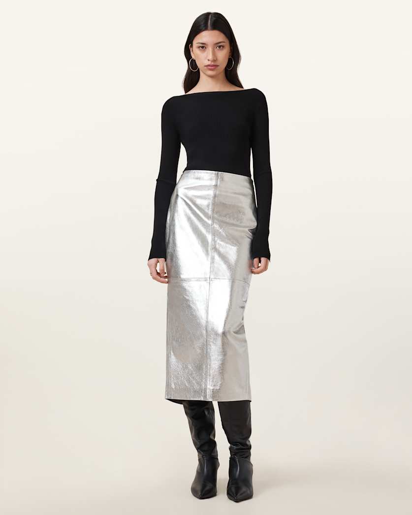 Renai Slim Fit Leather Pencil Skirt