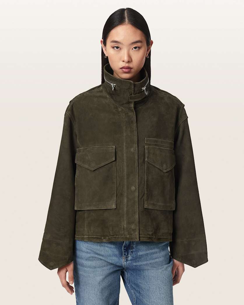 Clay Funnel Neck Suede Cropped Jacket