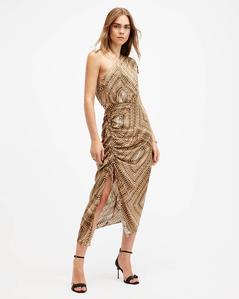 all saints one shoulder dress ALLSAINTS Cayla Printed Mini Vintage Y2K All Saints Sequin