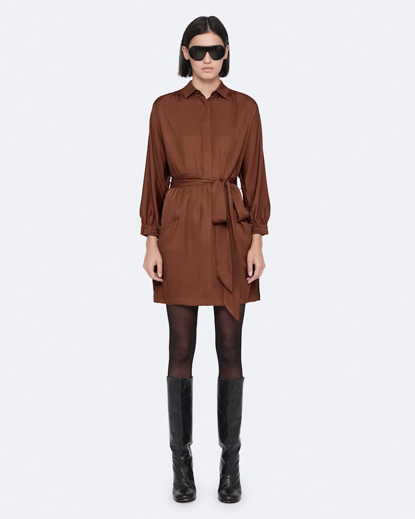 Silk-blend mini shirt dress