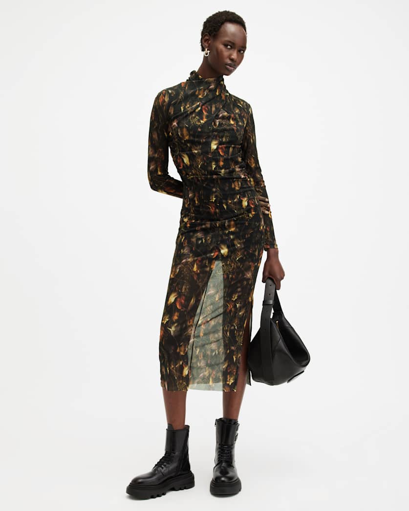 Tia Mesh Printed Midi Dress