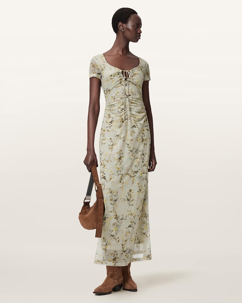Gabby Floral Print Mesh Maxi Dress