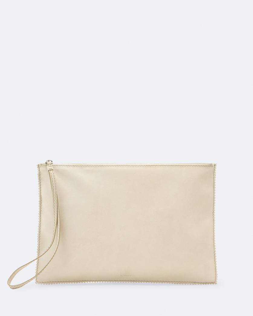 Pinked edge large leather pouch