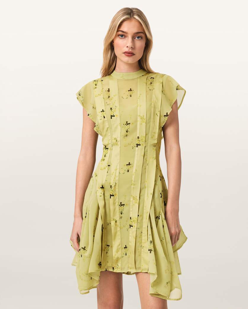 Fleur Printed Asymmetric Mini Dress
