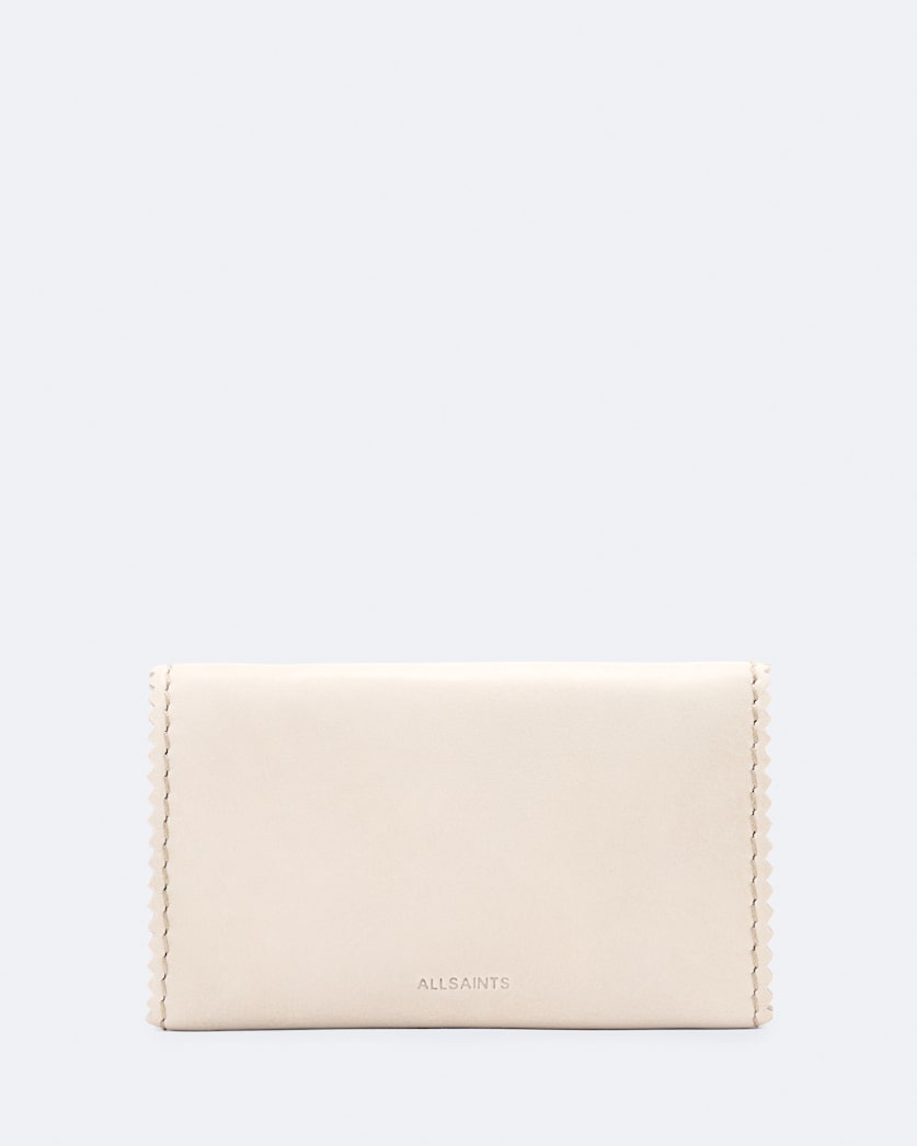 Pinked edge leather bi fold wallet