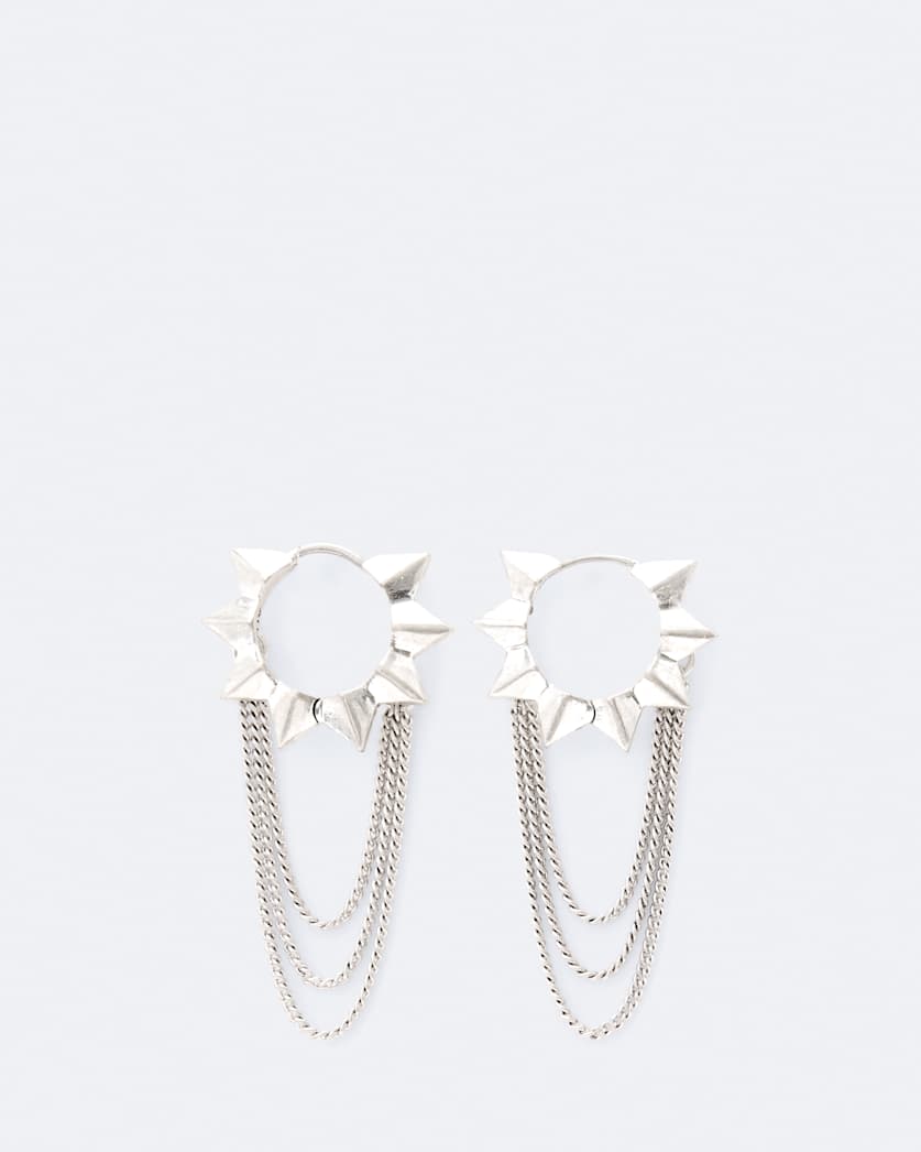 Spike hoop chain earrings