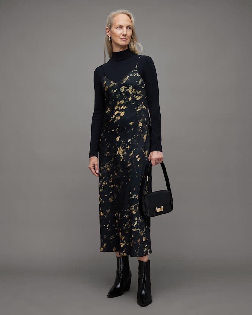Bryony Gold Print Ronnie Midi Slip Dress
