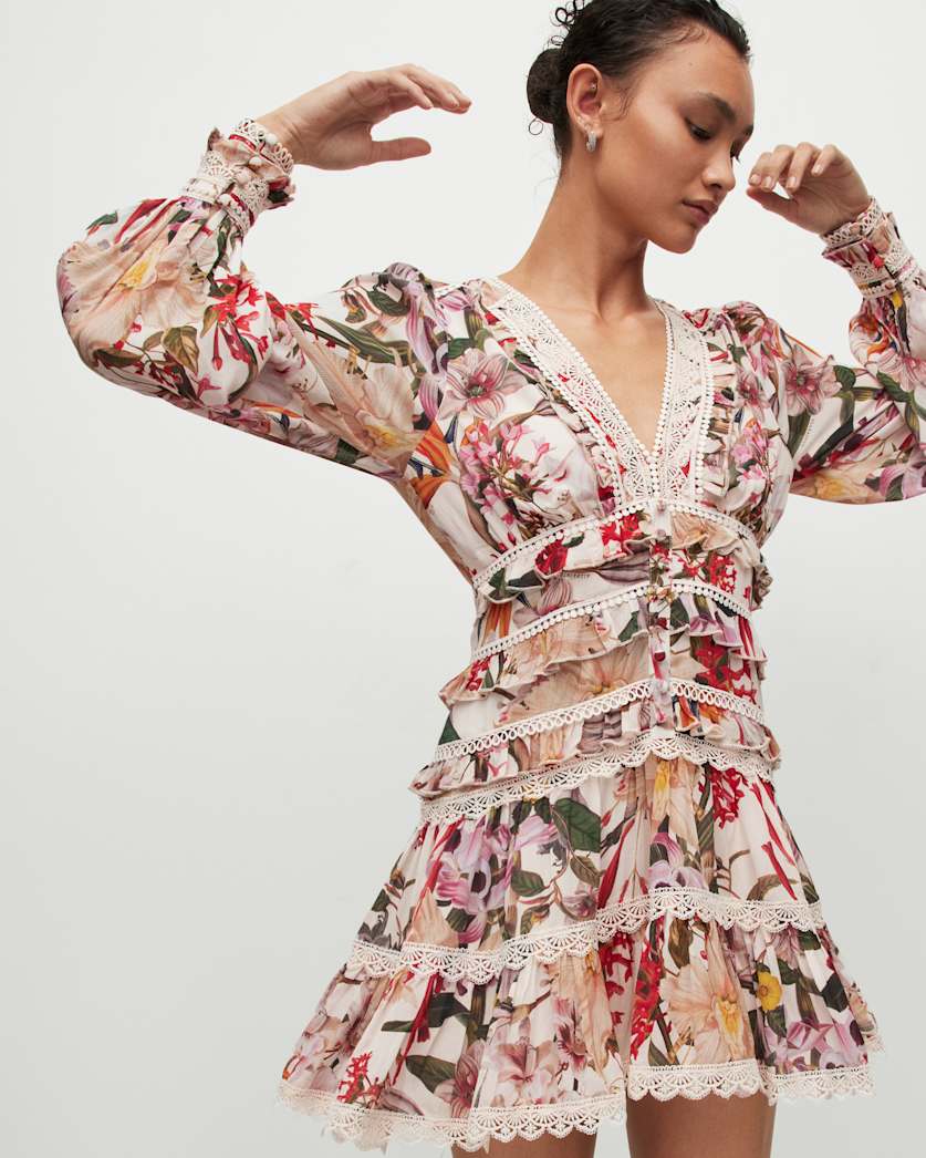 Zora Leondra V-Neck Ruffled Mini Dress