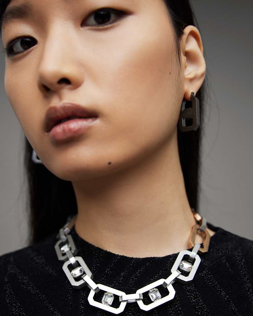 Estela Gold Silver Hexagon Link Necklace