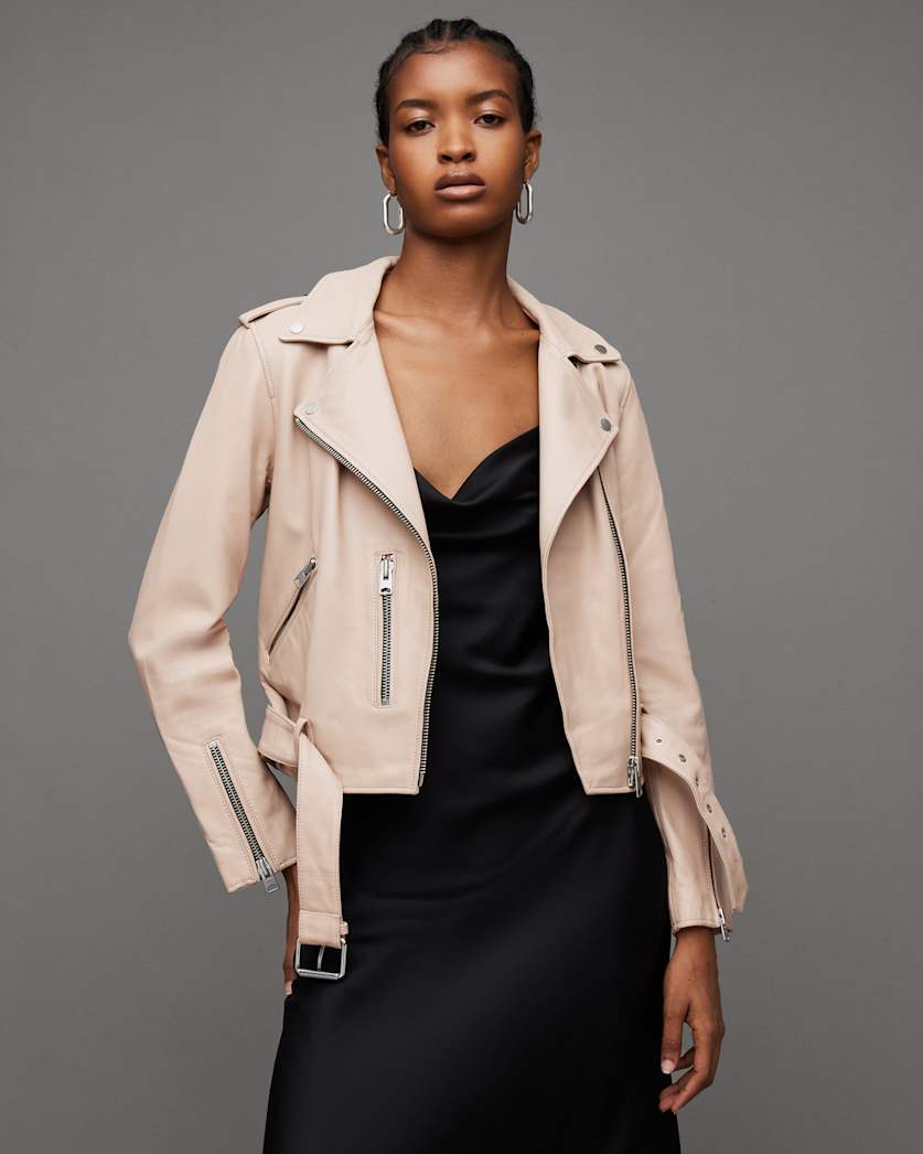 Balfern Belted Hem Leather Biker Jacket