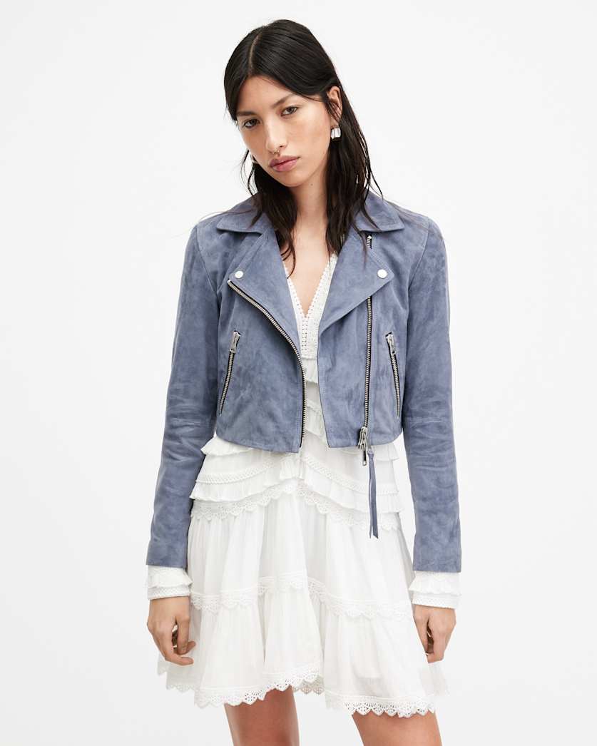 Dalby Slim Fit Cropped Leather Biker Jacket