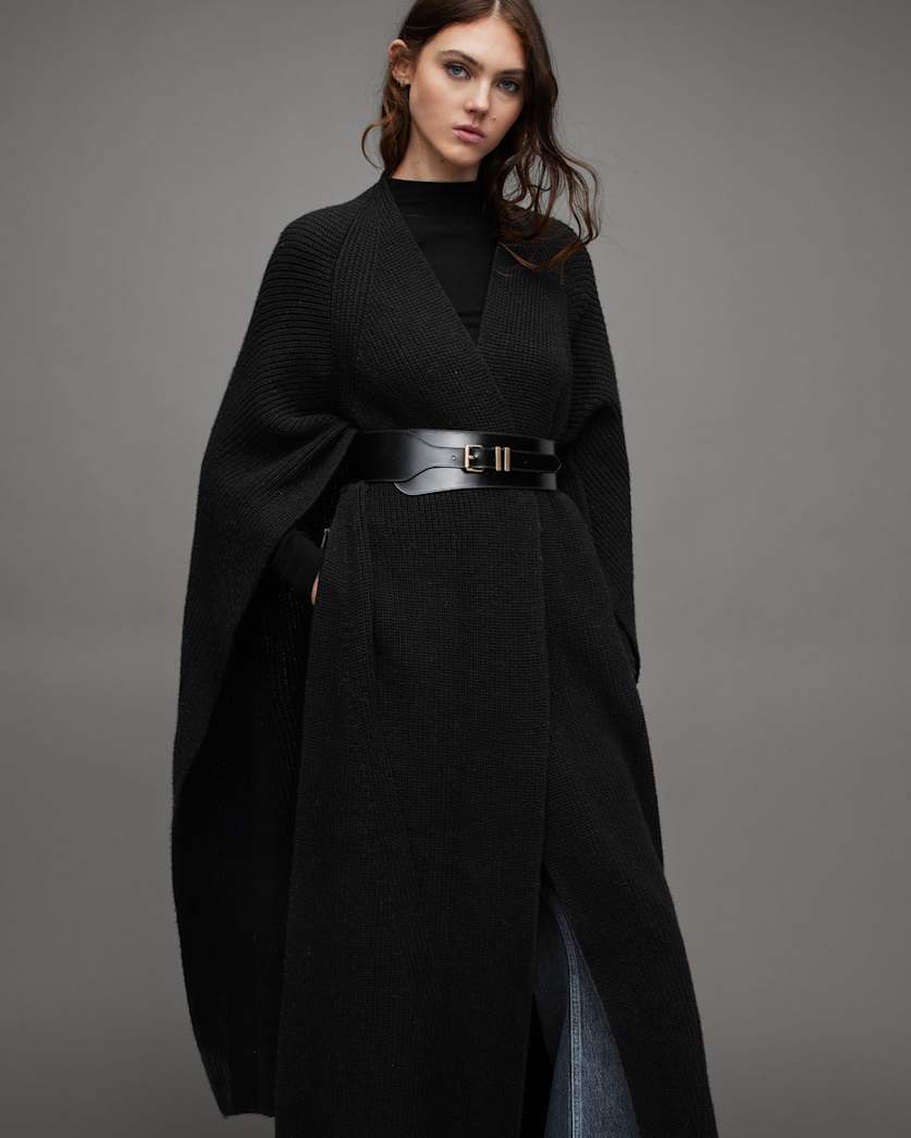 Farren Maxi Length Ribbed Ruana Scarf