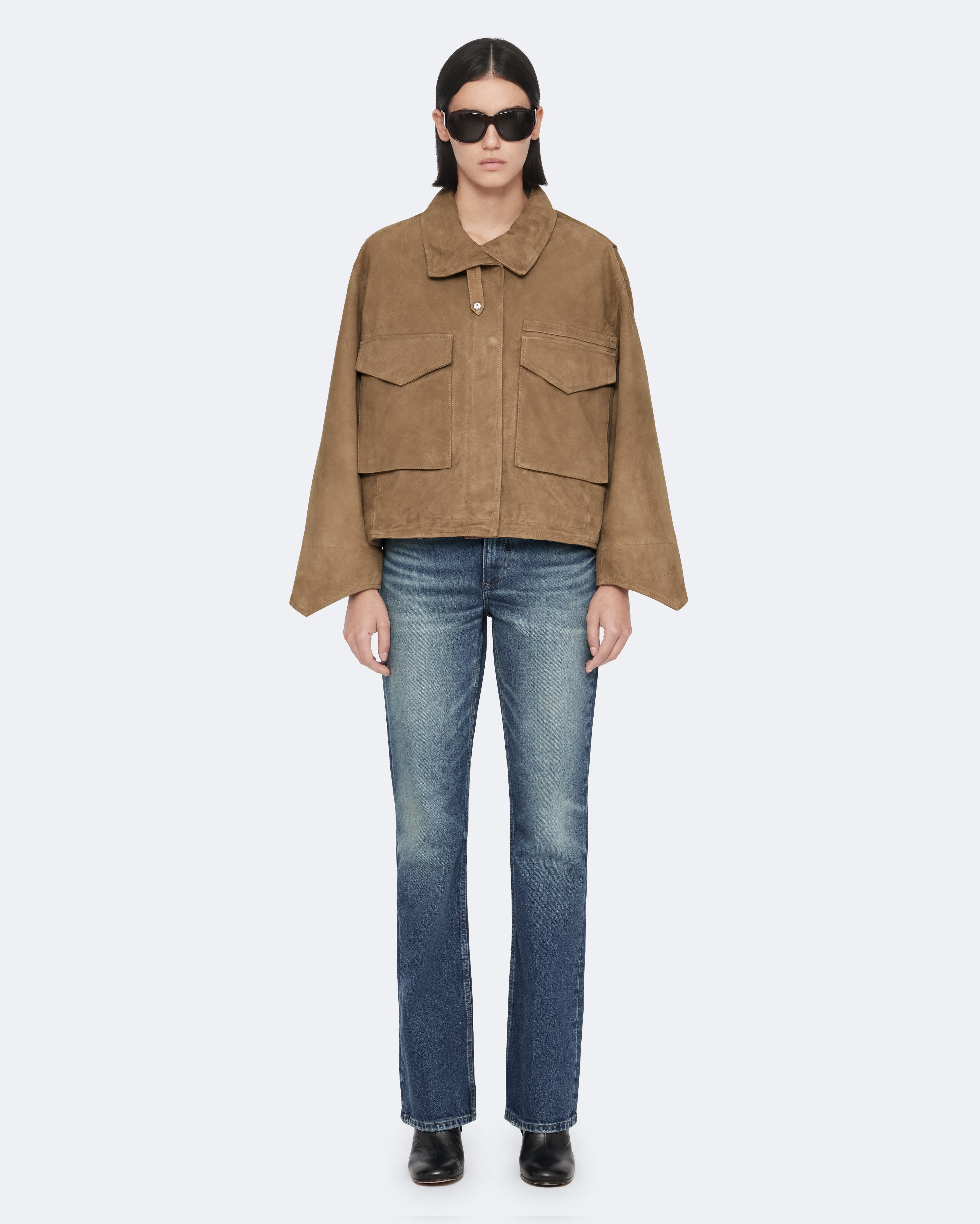 mid-range taupe suede jacket for women
