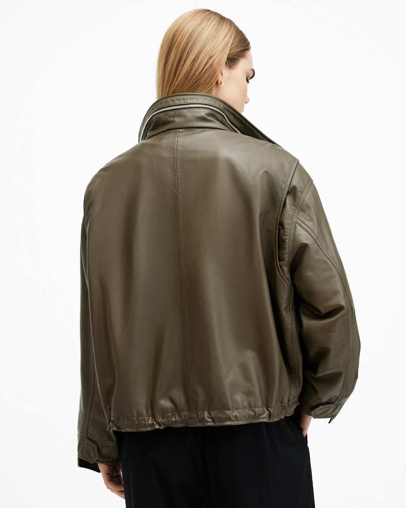 Clay Funnel Neck Cropped Leather Jacket