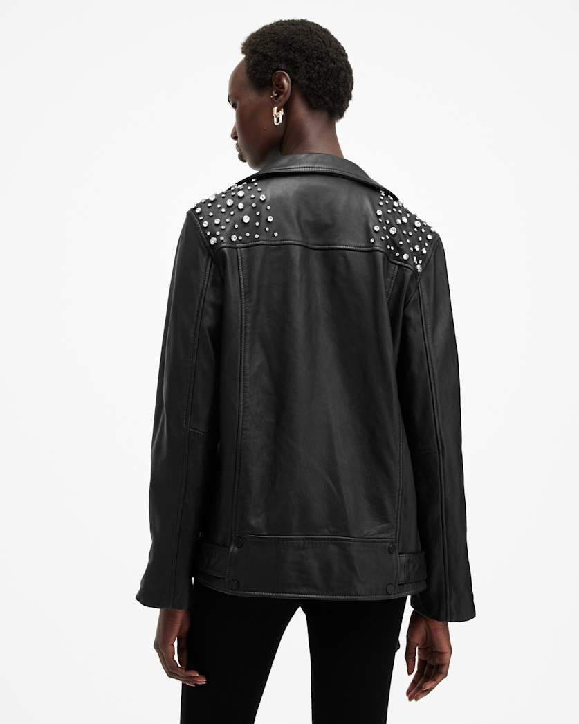 Billie Embellished Leather Biker Jacket