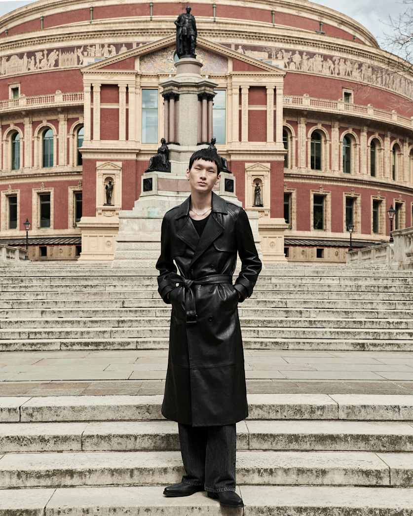 Neo Double Breasted Leather Trench Coat Black ALLSAINTS