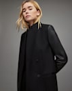 Sidney Leather Sleeve Cashmere Mix Coat