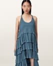 Cavarly Crepe Tiered Ruffle Maxi Dress