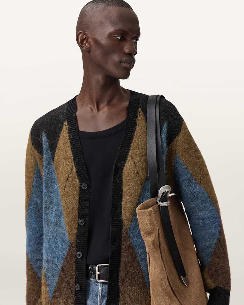 Bernie Oversized Argyle Cardigan