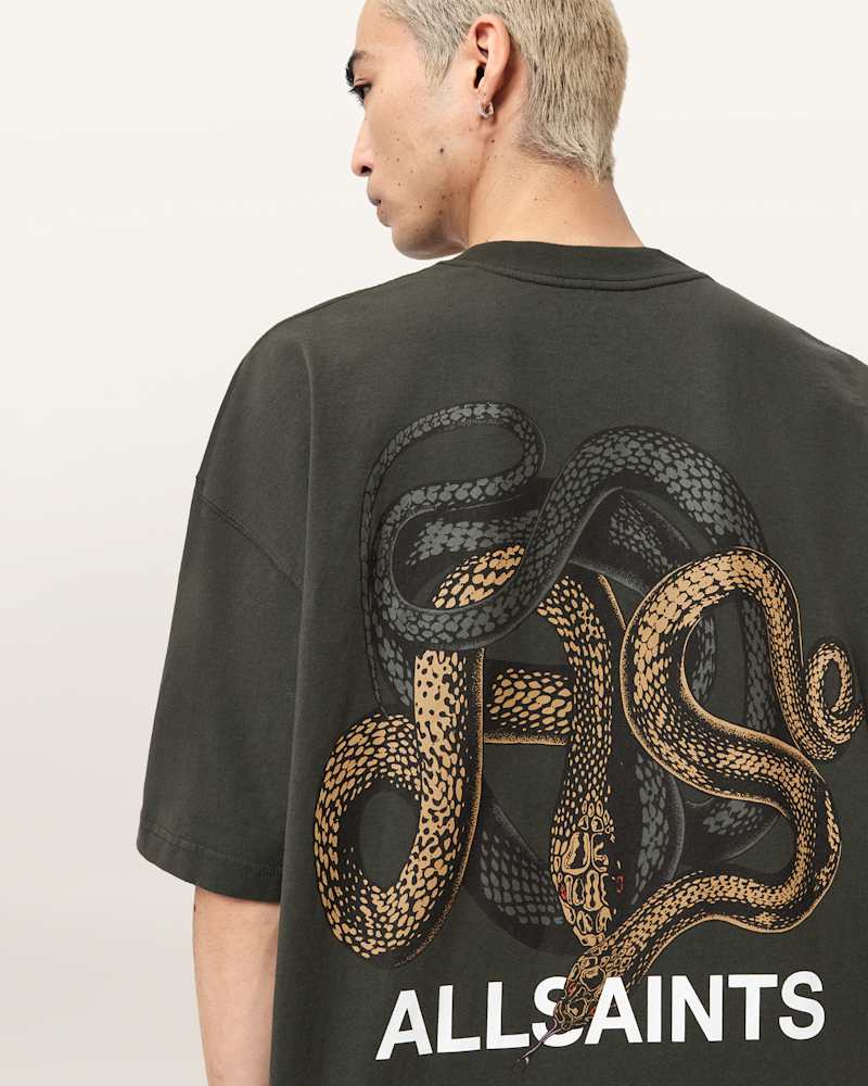 Reticulate Oversized Graphic Snake Print T-Shirt