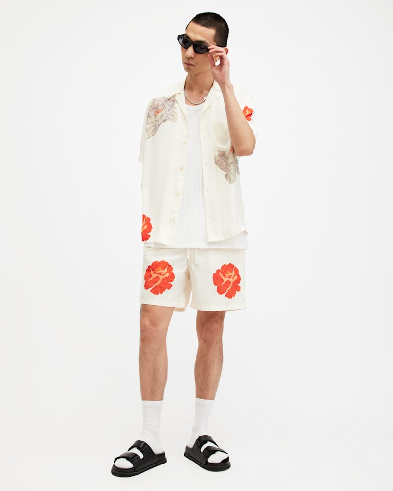 Roze Slim Floral Print Swim Shorts
