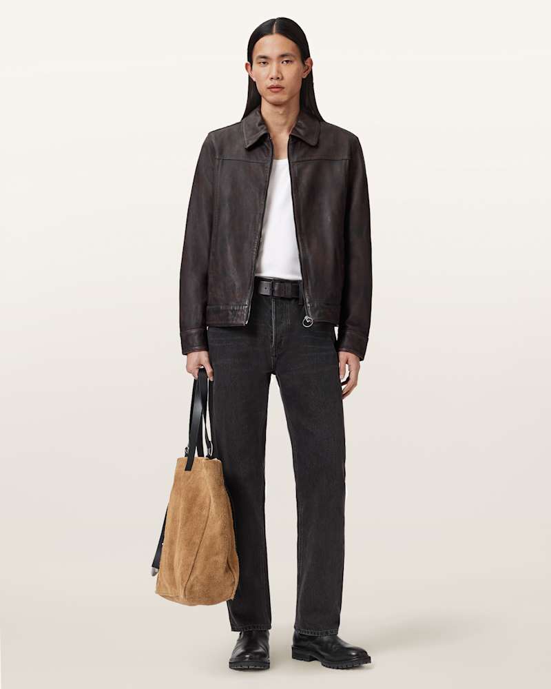 Alkan Zip Up Two Tone Leather Jacket 